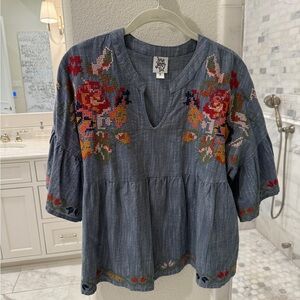 Ivy Jane Blue Floral Embroidered Blouse
